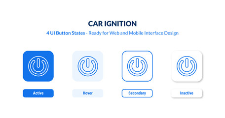 car ignition 4-state UI button. Outline icon kit from car parts collection. Thin linear car ignition, auto, automobile editable vector. Minimal car ignition sign for web and mobile interface