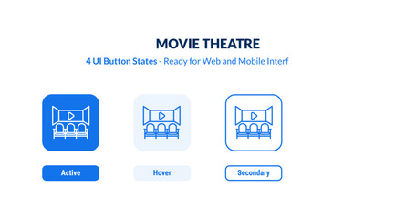 movie theatre UI button states set. Outline icon kit from cinema collection. Thin linear movie theatre, entertainment, movie editable vector. Line vector movie theatre sign for web and mobile