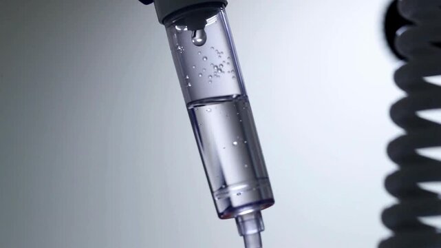 iv drip drops into the patient's room Closeup Saline solution or NSS fluid from IV bag NSS iv dripping tube infusion pumping in hospital chemotherapy