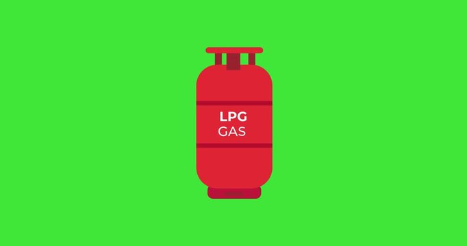 An animated red LPG gas cylinder forms dynamically on a green screen, perfect for projects about energy and domestic fuel. This concise visual highlights utility.