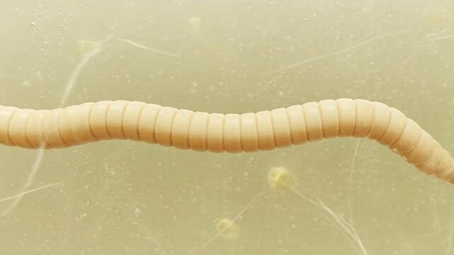 Microscopic Image of a Tapeworm Parasite Moving in Organic Fluid for Medical and Scientific Research