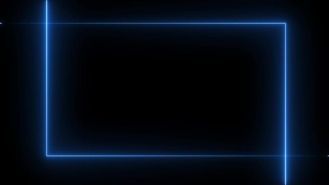 Abstract neon line picture frame on black background, Rectangular neon effect Animation. Fire Flame Gradually Appearing in A rectangle Frame. 4k animation video