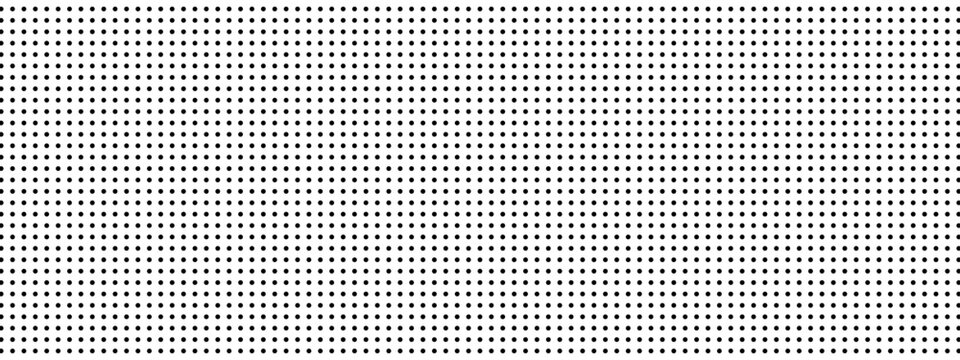 White digital LED dot grid background texture. Black circle dots, specks, flecks on screen panel. Vector seamless pattern. Display bg for scoreboard wall overlay monitor.