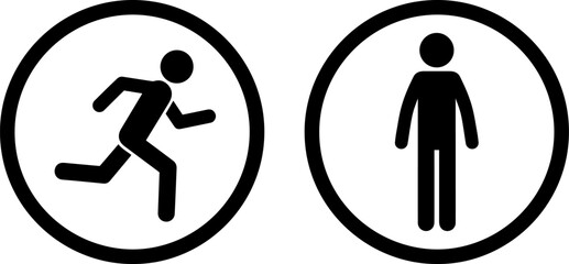 Contrast between running and walking symbols in circular icons © MOHAMMAD RABBI