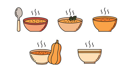 Obraz premium Butternut Squash Soup Line art flat abstract colorful illustration