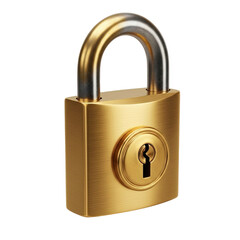 Naklejka premium Golden metallic padlock isolated against transparent background security protection symbol