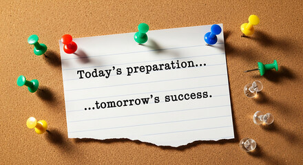 Obraz premium Motivational note on corkboard with push pins, business concept