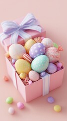 Easter Gift Box with Colorful Eggs and Bows