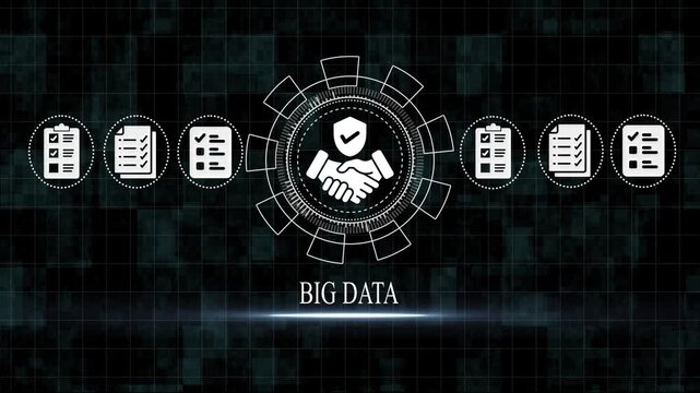 Big data security handshake agreement checklist on dark background with grid pattern