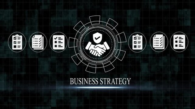 Business strategy concept with handshake and checklist on a dark background shield security