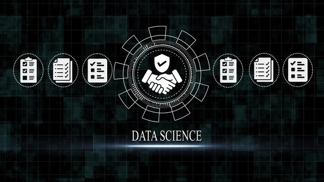 Data Science Concept with Handshake and Checkmarks on Dark Background with Grid Pattern security checklist
