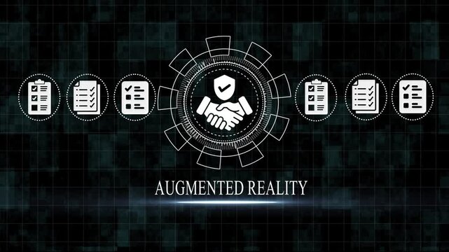 Augmented Reality Concept with Handshake and Checkmarks on Dark Background security technology
