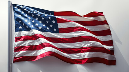 Obraz premium The American flag waving in the wind on a white background