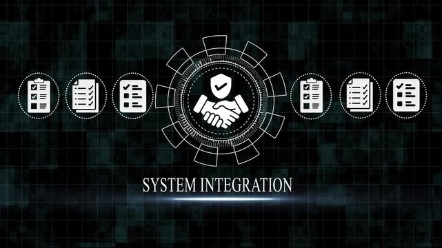 System Integration Concept with Handshake and Checkmarks on Dark Background business partnership security