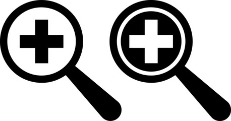 Obraz premium Two magnifying glasses focusing on plus symbols with different fill styles