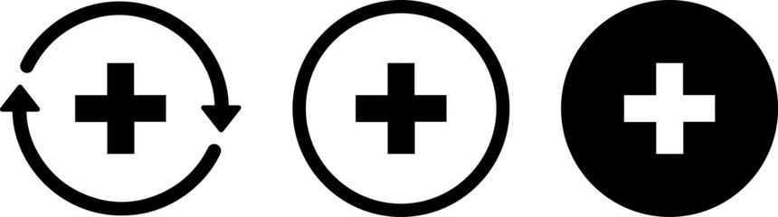 Obraz premium Visual representation of circular symbols with rotational and color variations on a plus sign