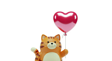 Obraz premium Cute Cat Holding a Heart-Shaped Balloon