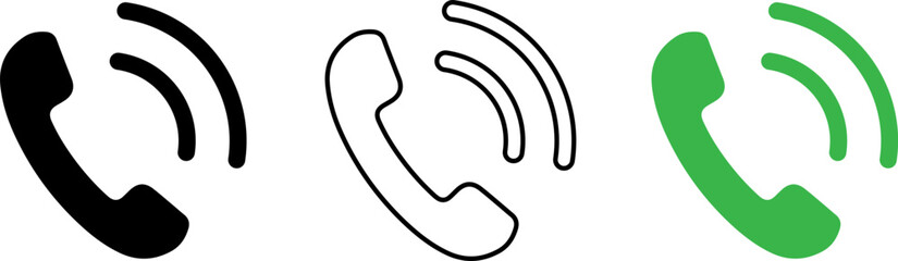 Obraz premium Three telephone icons with varying signal strength and colors for communication status