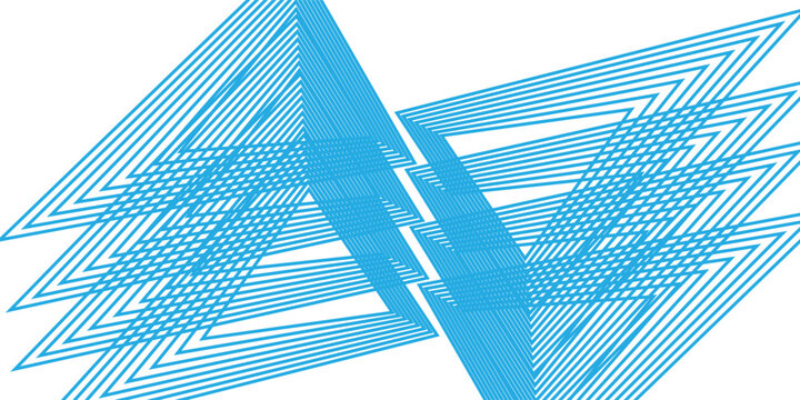 Abstract geometric pattern with overlapping blue lines forming multiple triangles on a white background, creating a dynamic and intricate design.