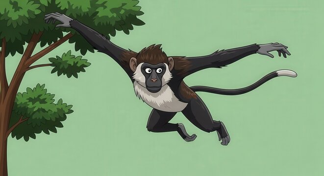 Animated Monkey Leaping from Tree in a Vibrant Jungle Scene