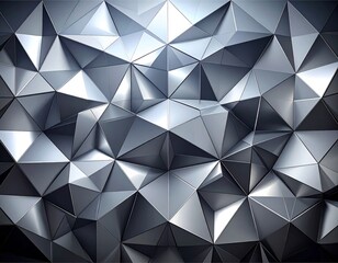 Fototapeta premium Abstract Geometric Metallic Low Poly Background With Reflective Faceted Triangles And Monochrome Depth