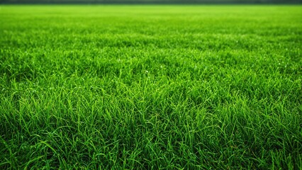 Obraz premium Lush green grass landscape under overcast sky with natural texture
