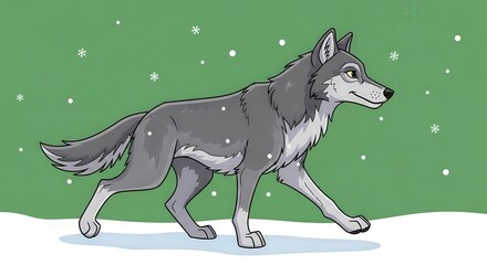 Fototapeta premium Loyal Siberian Husky Walking Through Snowy Scene During Winter Day