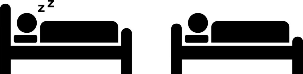 Obraz premium Two icons depicting different sleeping positions on beds with pillows and mattresses.