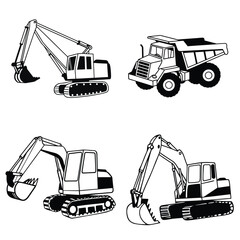 Construction Excavators and Dump Trucks Set © Tanjilur