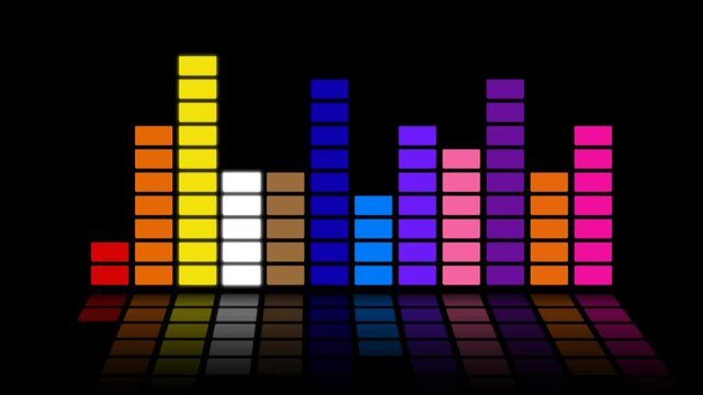 Colorful audio spectrum visualizer equalizer with reflection on black background
