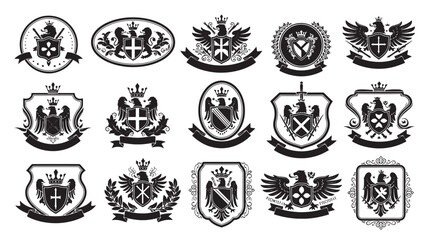 Fototapeta premium a set of black and white vintage crest emblem badges on a white background, suitable for design, branding, and identity projects