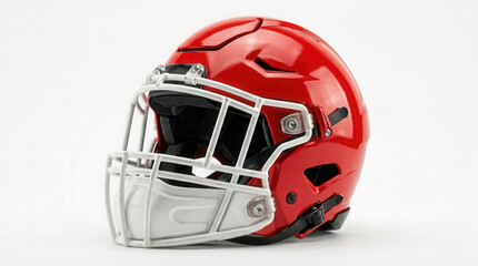 Fototapeta premium Red American Football Helmet with Face Mask for Contact Sports and Safety Gear
