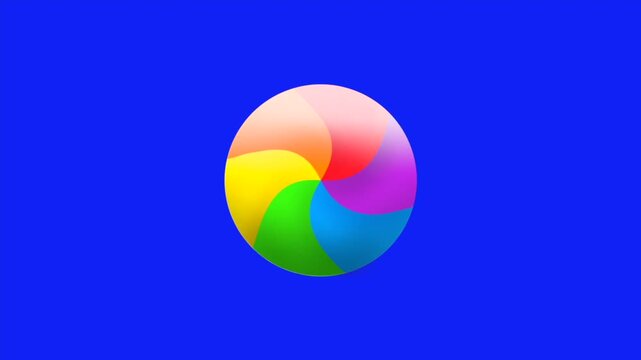 Colorful spinning wheel loading animation on blue screen background
