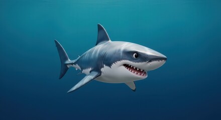 Fototapeta premium Realistic Illustration of a Great White Shark Swimming in Deep Ocean Water