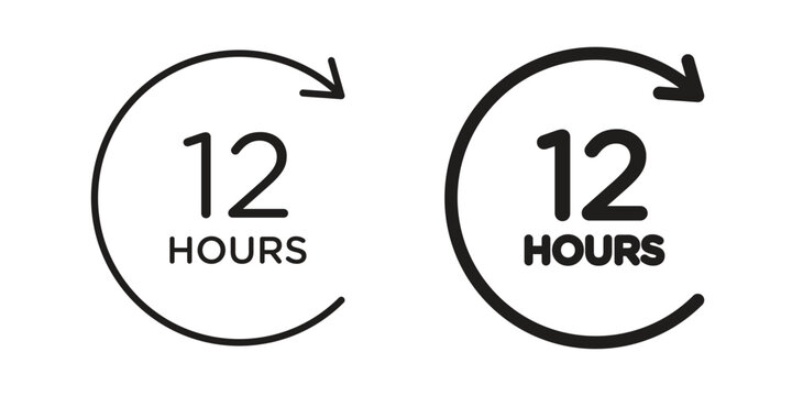 12 hours icon element for graphic designs. line and flat symbols