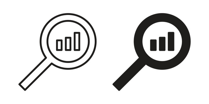 Analysis icon element for graphic designs. line and flat symbols