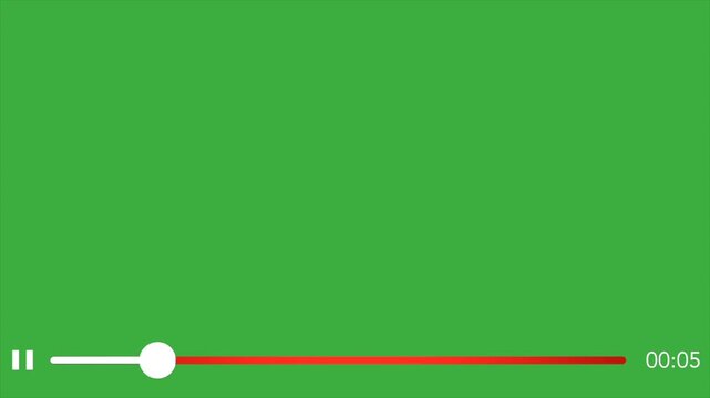 Video player interface with play pause button and progress bar on green screen background