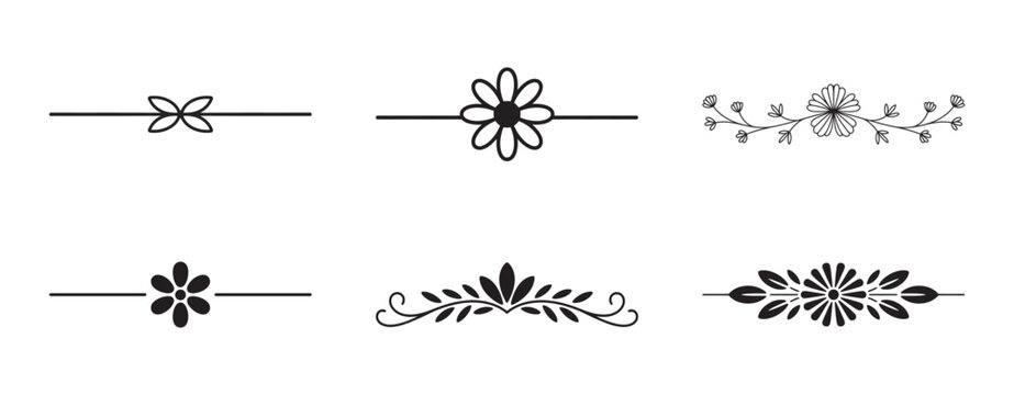 Collection of floral divider lines and flower page break ornaments vector