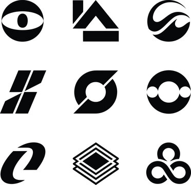 Set of abstract geometric logo marks and minimalist corporate identity symbols
