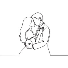 Obraz premium Romantic Couple Hugging Line Art – Love Relationship Minimal Outline Vector Illustration