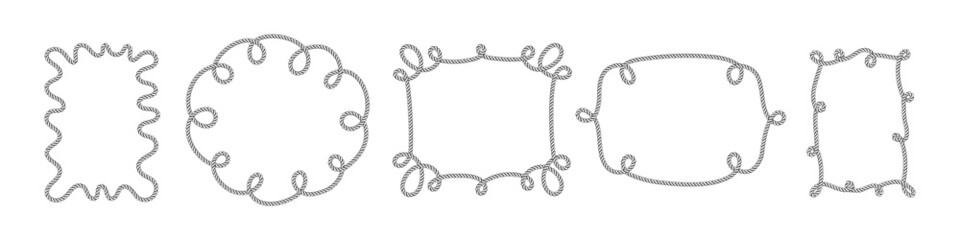 Whimsical rope frames with nautical knots and braided borders. Vector set of circular and rectangular sailor decorations for maritime design projects. © Konstantin