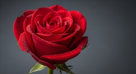 Fototapeta premium Beautiful Red Rose Flower Macro Close-Up Symbolizing Love, Romance and Valentine's Day Concept