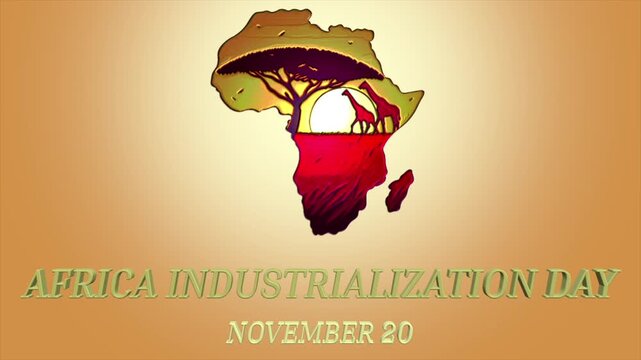 Africa industrialization day november 20 message with map and savanna silhouette