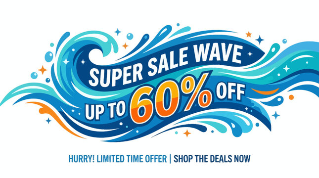 Super Sale Wave Banner With Up To 60% Off