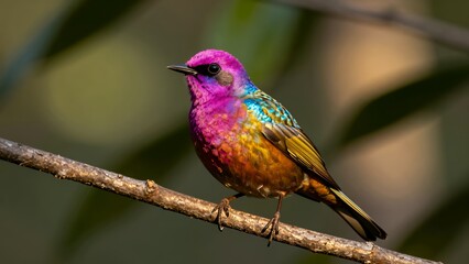 Obraz premium Brightly Colored Bird Perched on a Tree Branch with a Natural Background