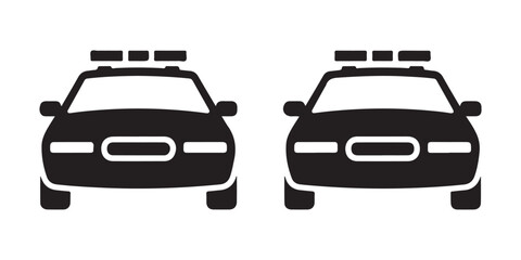 Front view police car icon black silhouette police vehicle with lights on white background clean modern design © Moni