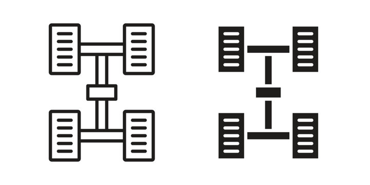 Car chassis icon element for graphic designs. line and flat symbols