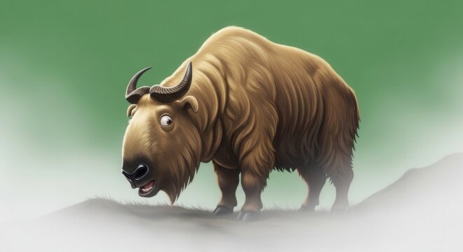 Majestic Bison Standing on a Misty Landscape with a Green Sky