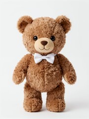 Cute Plush Teddy Bear with Bow Tie Isolated on White Background