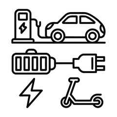 Naklejka premium Electric vehicle icon connected to a charging station, symbolizing sustainable energy and modern transportation solutions for a greener future.